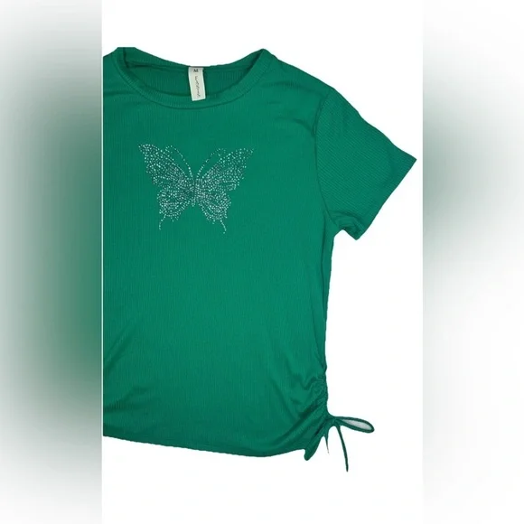 M Fasis Womens Short Sleeve Round Neck Green Butterfly Pullover T Shirt Size L - Picture 3 of 7